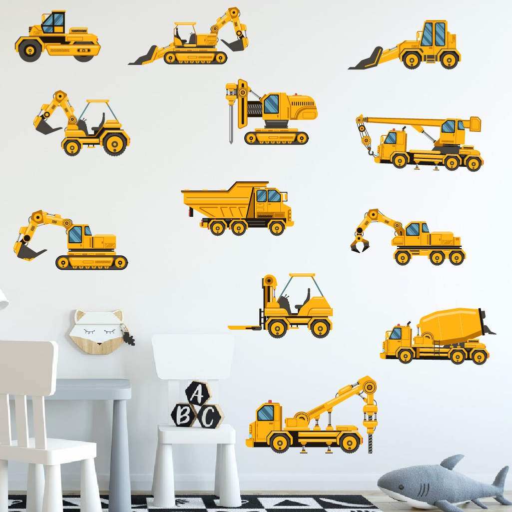 Baby Nursery Vinyl - Cartoon Excavator Engineering Car Wall Sticker