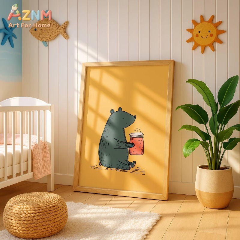 Baby Nursery Art - AZNM Cartoon Bear Honey Jar Canvas