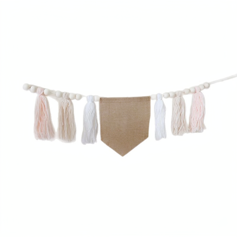 Baby Nursery Bunting - Boho Wood Bead Tassel Garland Kids