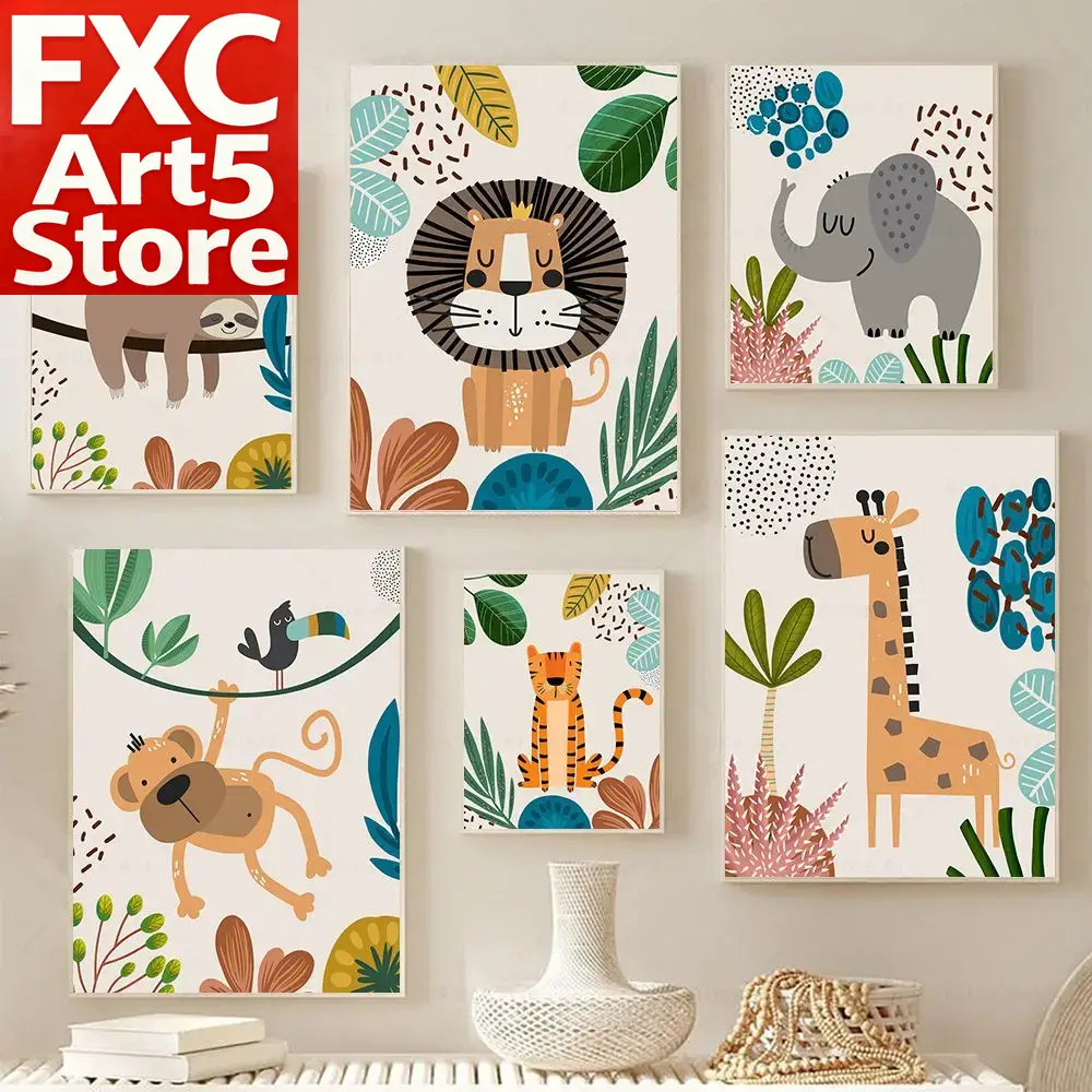 Baby Nursery Kids - Boho Monkey Lion Giraffe Bird Zebra