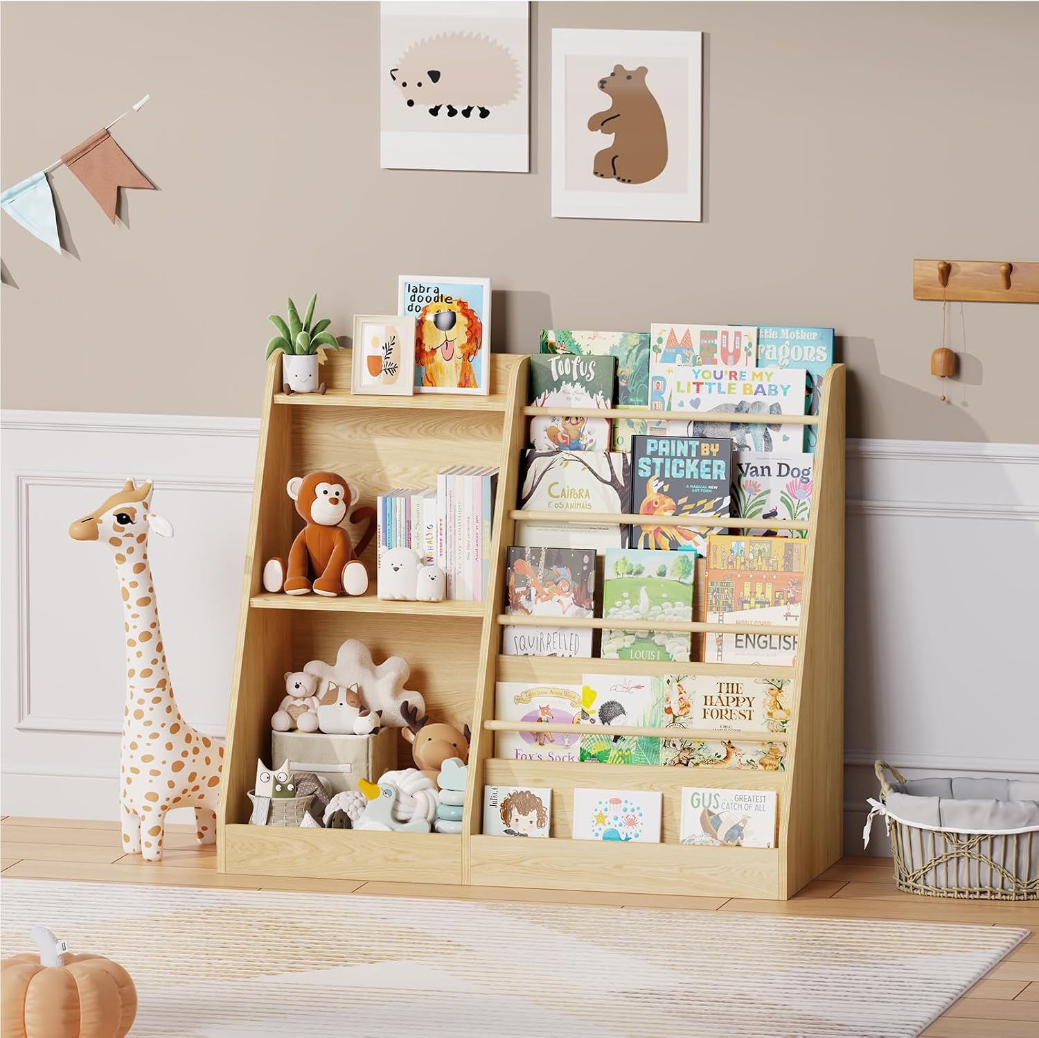 Baby Nursery Books - Kids Bookshelf Storage Montessori Front Facing