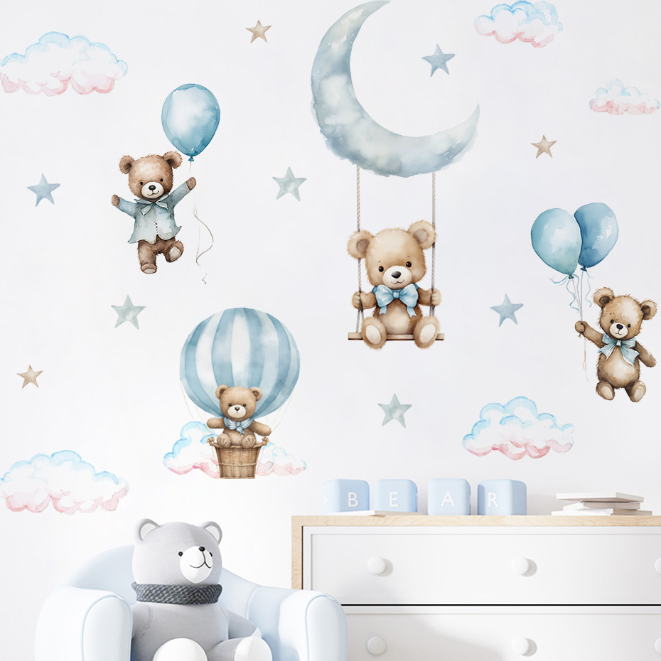 Baby Nursery Design - Watercolor Bear Hot Air Balloon Cloud