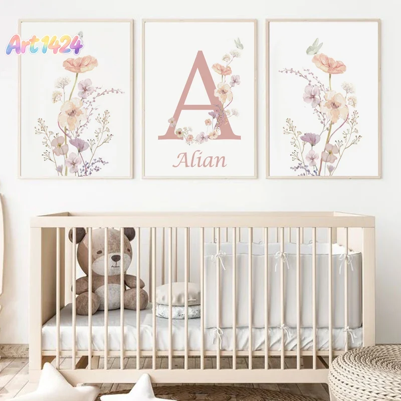 Baby Nursery Art - Personalized Name Wildflower Nursery Decoration Poster