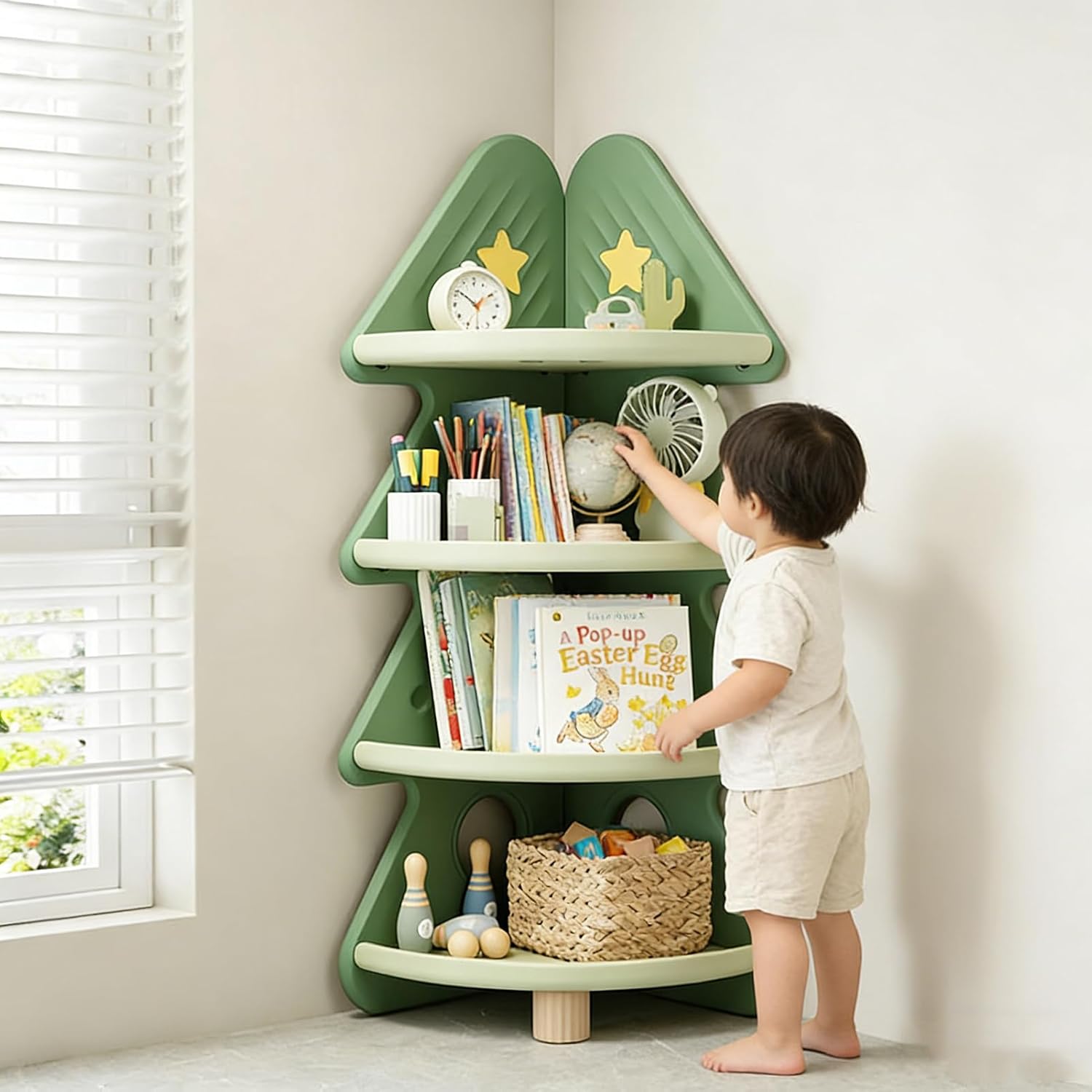 Baby Nursery Books - 4 Tier Corner Bookshelf Toy Storage