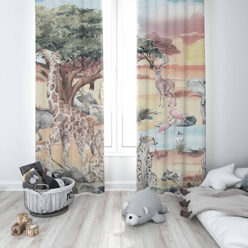Safari Animals Curtain Kids Be - Baby Nursery Blackout Curtains review and price