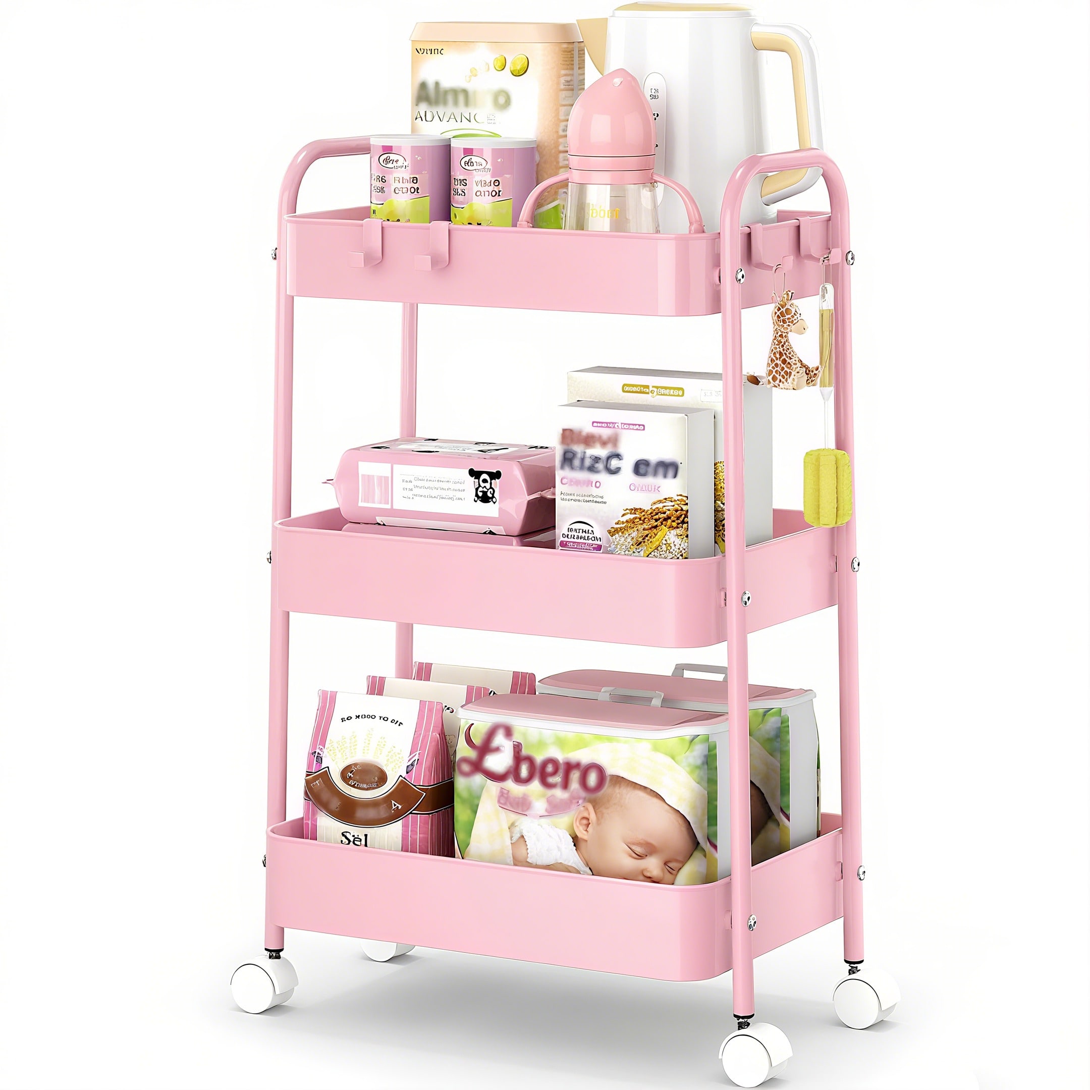 3 Tier Metal Rolling Cart With - Baby Nursery Essentials review and price