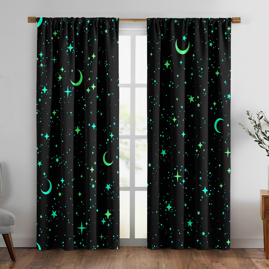 2 Panels Glow in the Dark Star - Baby Nursery Blackout Curtains review and price