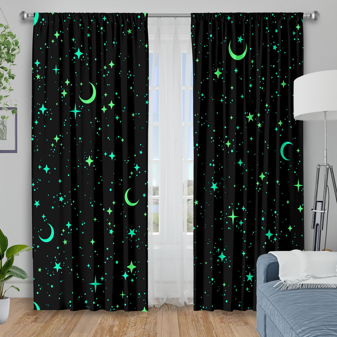 2 Panels Glow in the Dark Star - Baby Nursery Blackout Curtains review and price
