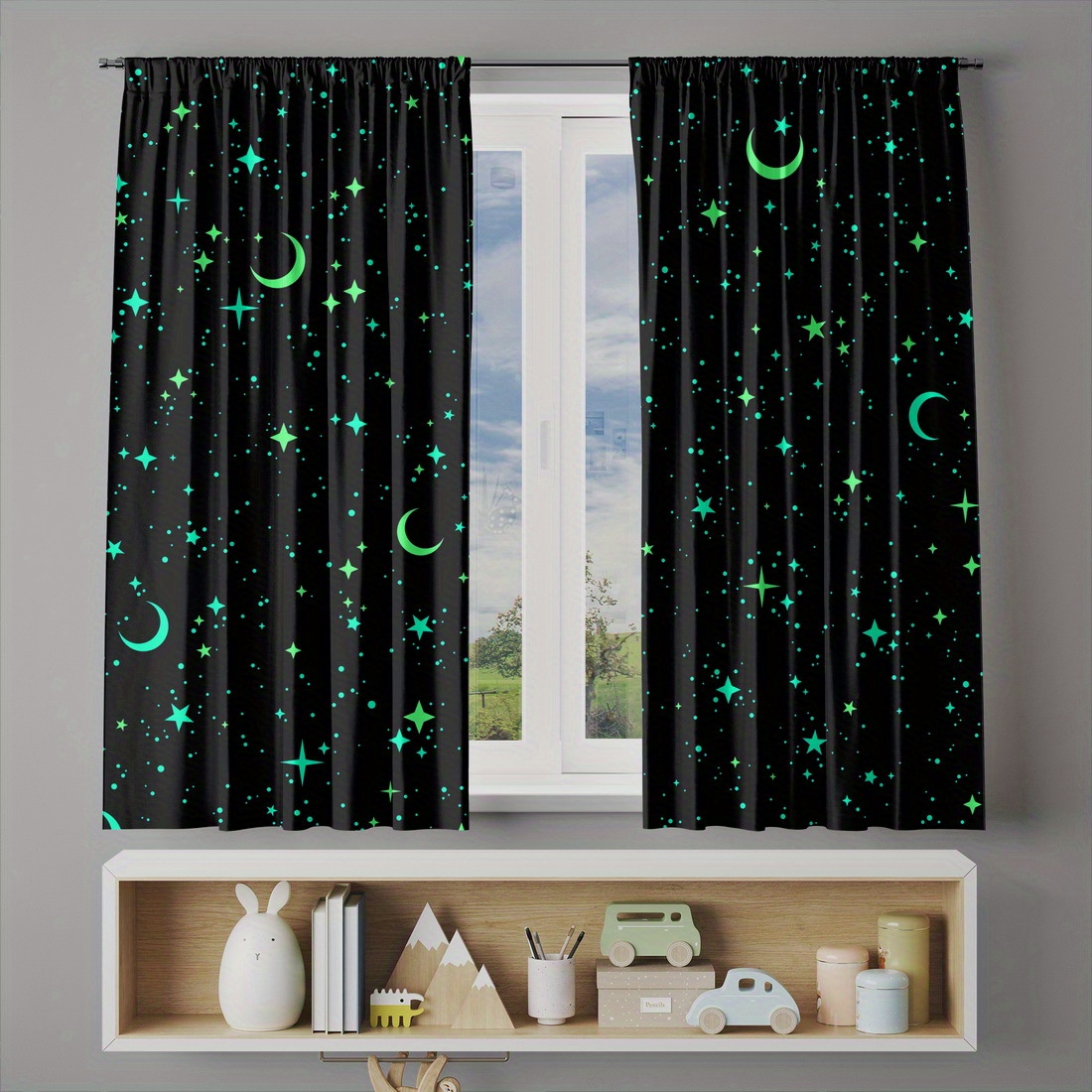2 Panels Glow in the Dark Star - Baby Nursery Blackout Curtains review and price
