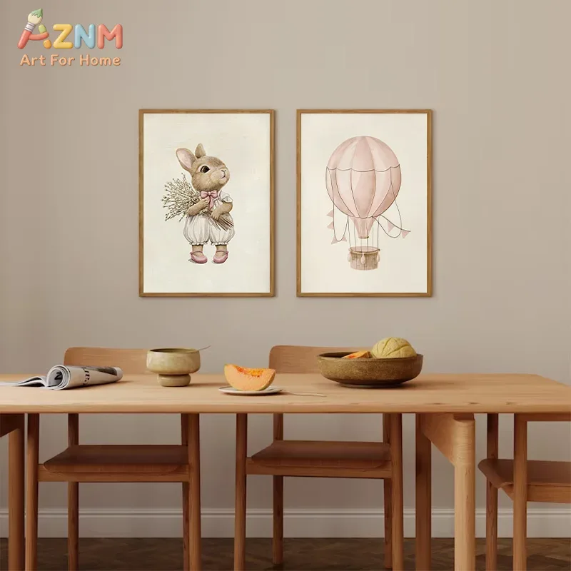 AZNM Boho Bunny Hot Air Balloo - Baby Nursery Vintage Decor review and price