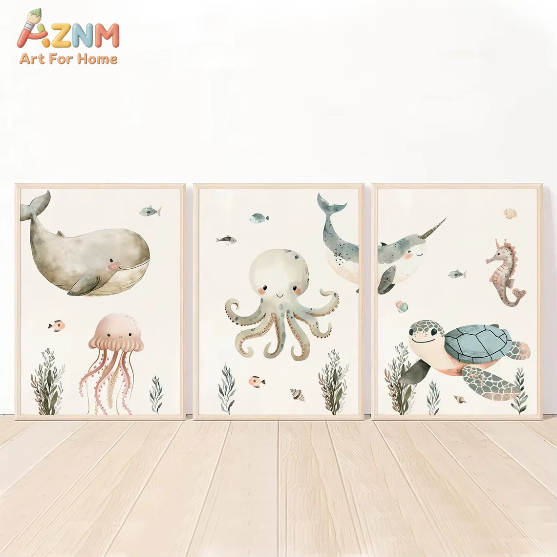 AZNM Watercolor Cute Ocean Ani - Baby Nursery Art review and price