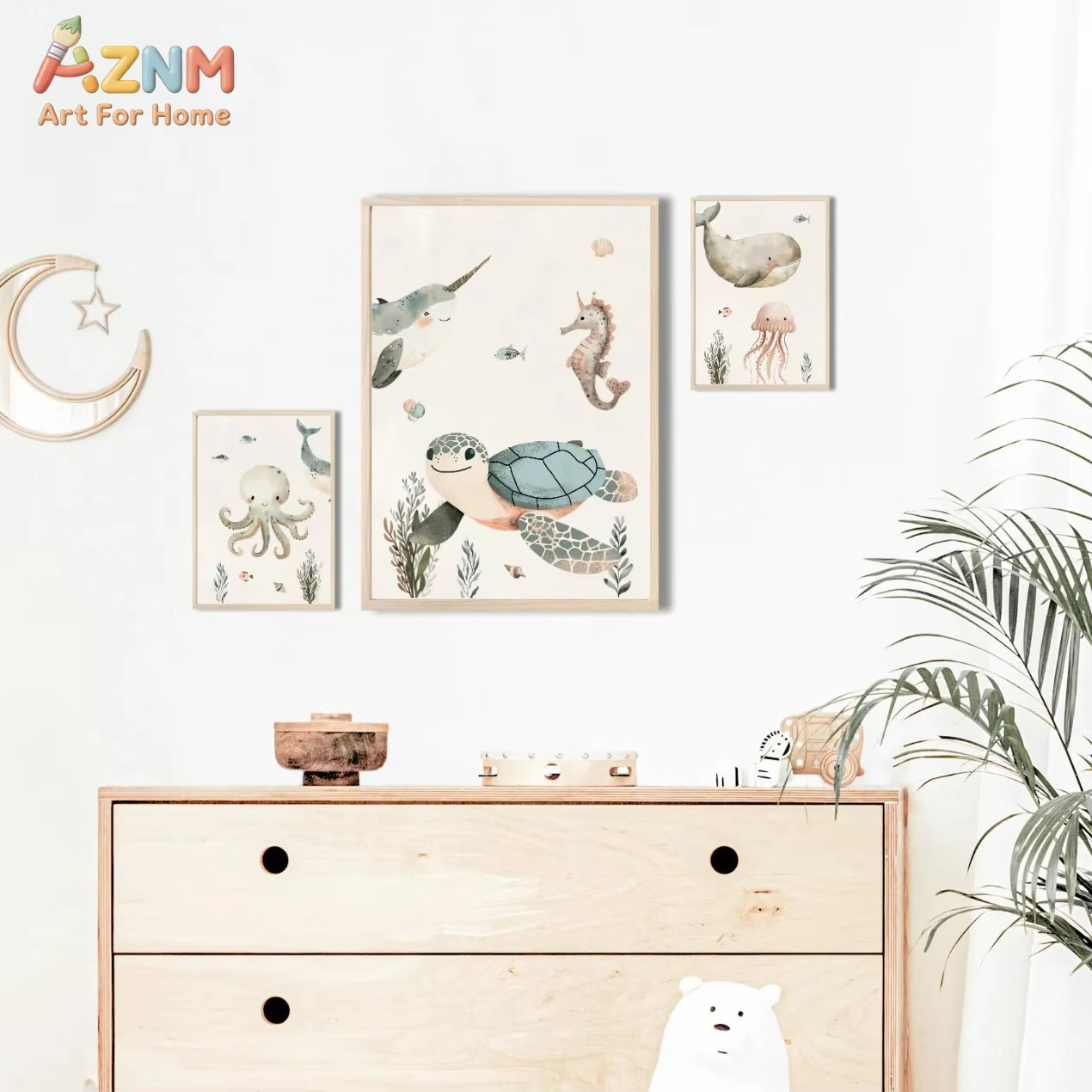 AZNM Watercolor Cute Ocean Ani - Baby Nursery Art review and price