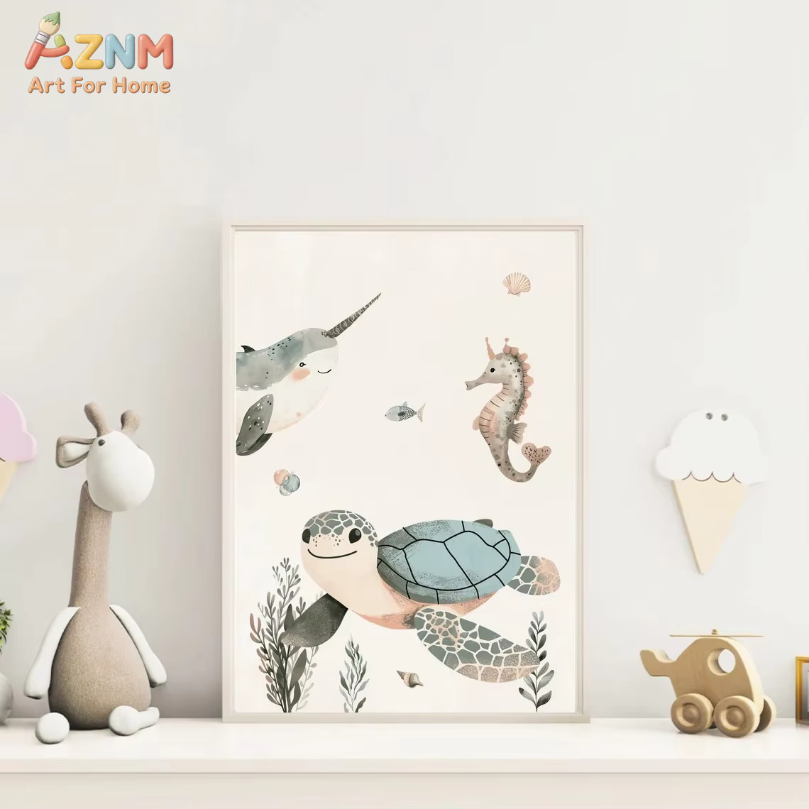 AZNM Watercolor Cute Ocean Ani - Baby Nursery Art review and price