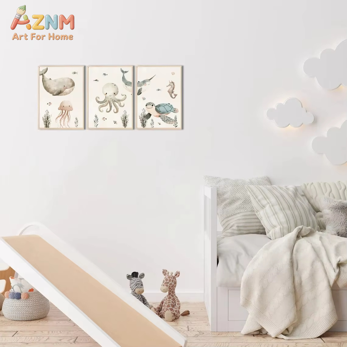 AZNM Watercolor Cute Ocean Ani - Baby Nursery Art review and price
