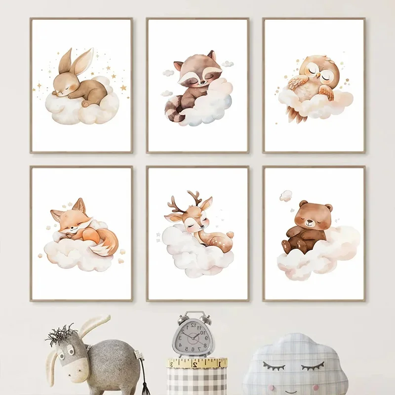 Cartoon Cloud Animal Canvas Pa - Baby Nursery Animal Pictures review and price