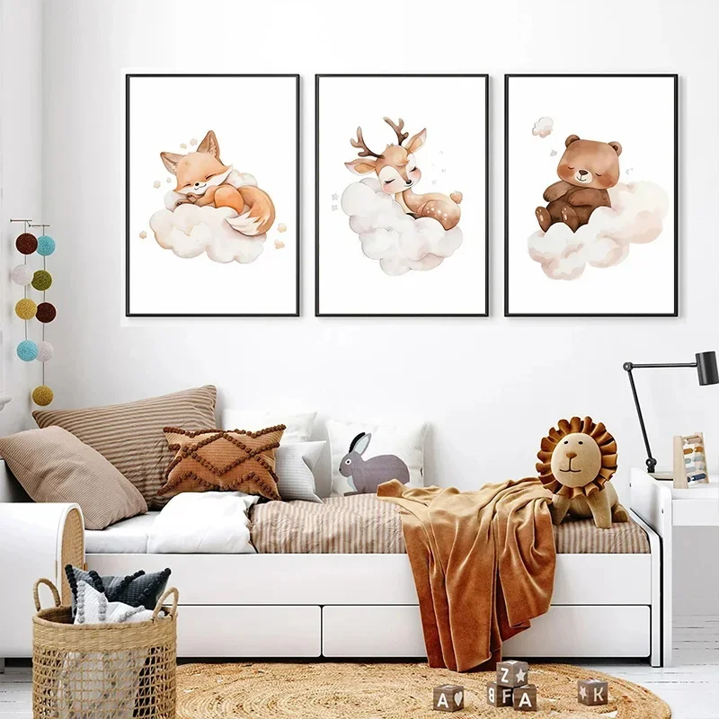 Cartoon Cloud Animal Canvas Pa - Baby Nursery Animal Pictures review and price