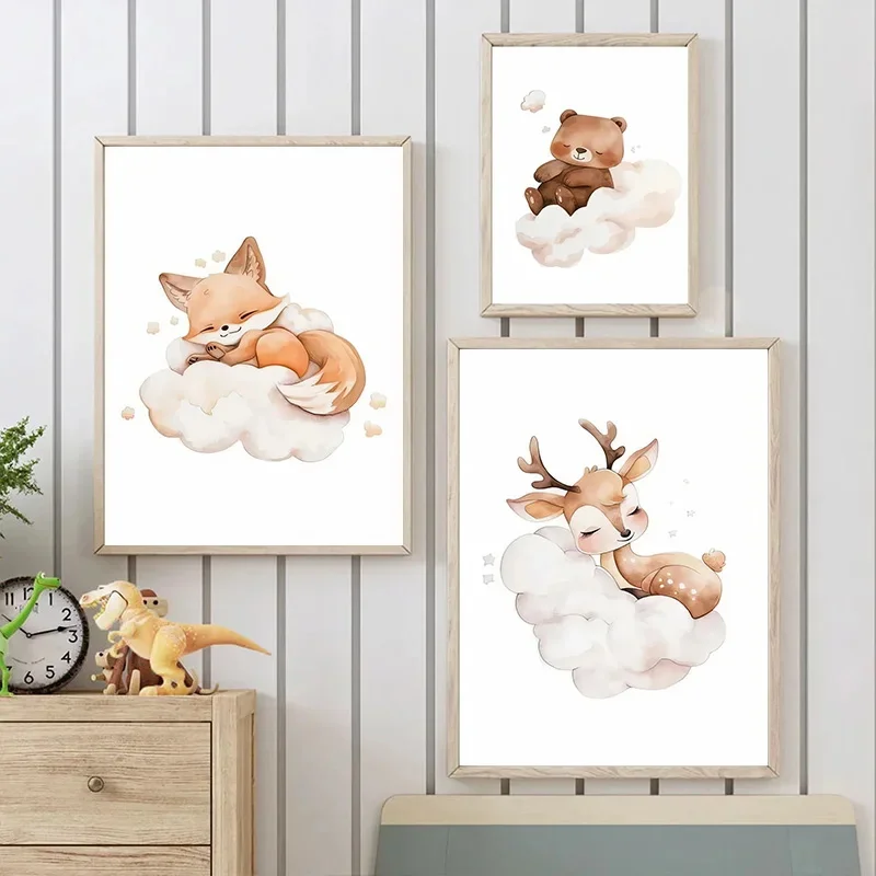 Cartoon Cloud Animal Canvas Pa - Baby Nursery Animal Pictures review and price