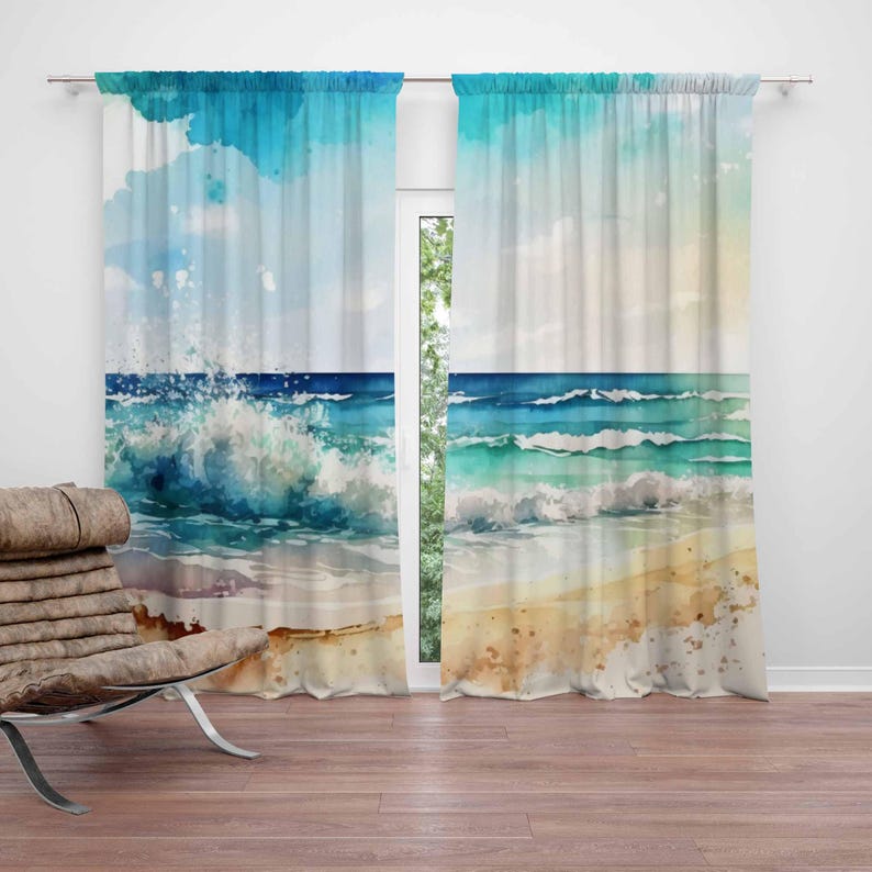 Sea Wave Curtains Ocean Nature - Baby Nursery Blackout Curtains review and price