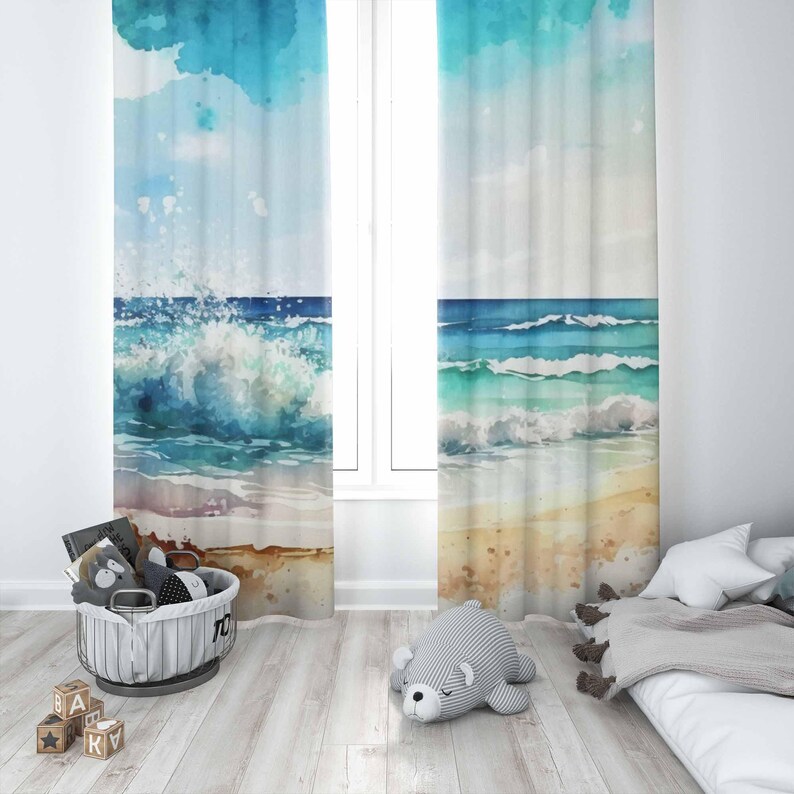 Sea Wave Curtains Ocean Nature - Baby Nursery Blackout Curtains review and price