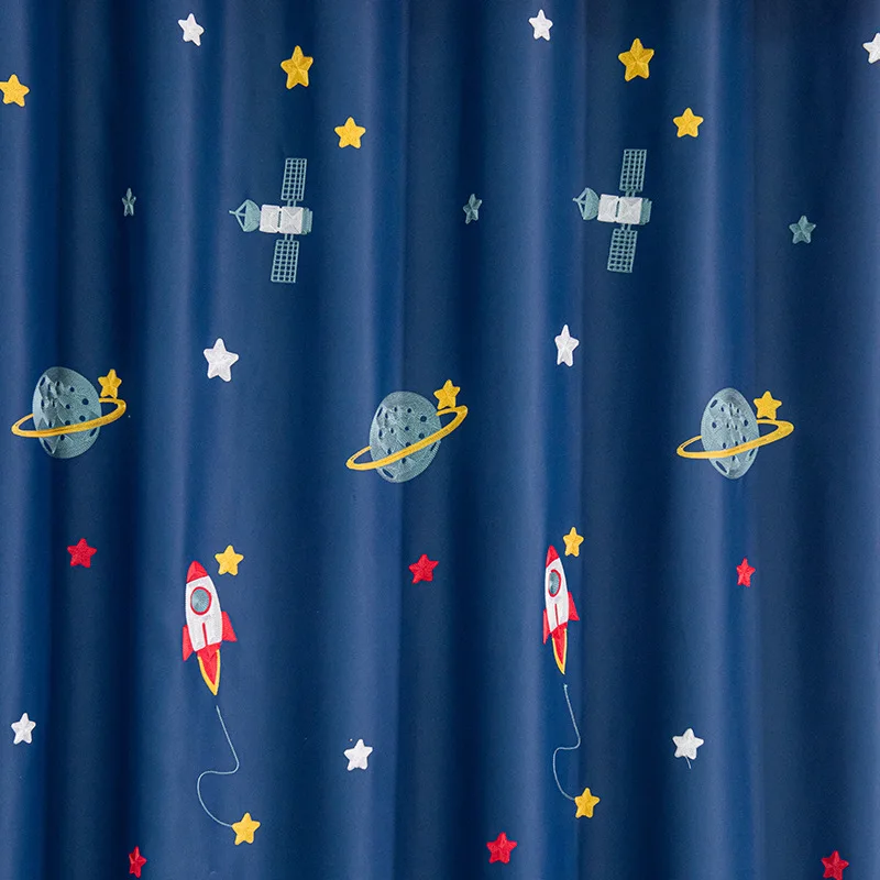 Navy Blue Cartoon Rocket Space - Baby Nursery Blackout Curtains review and price