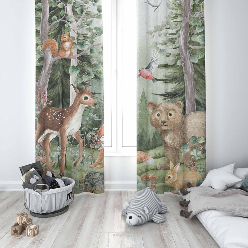 Woodland Animals Curtains Kids - Baby Nursery Blackout Curtains review and price