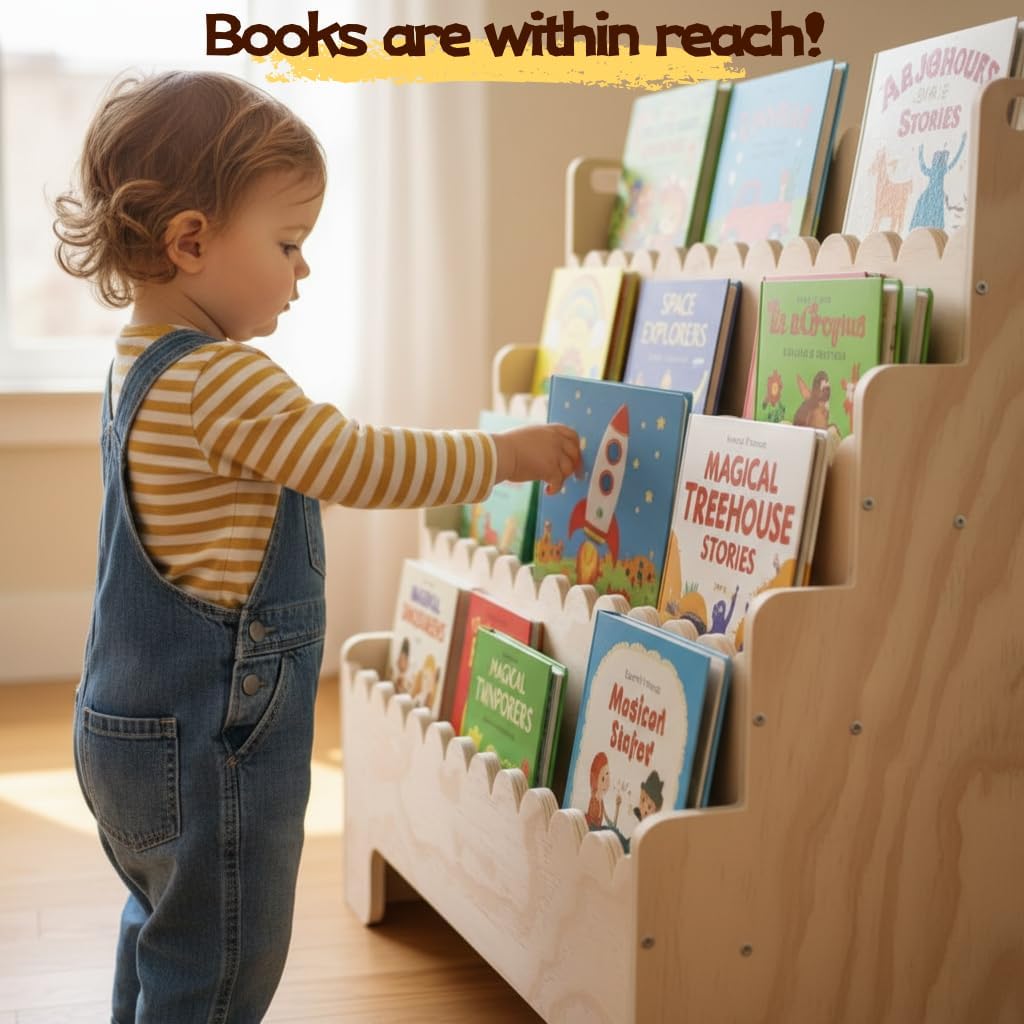 Kids Bookshelf 4-Tier, Natural - Baby Nursery Books review and price