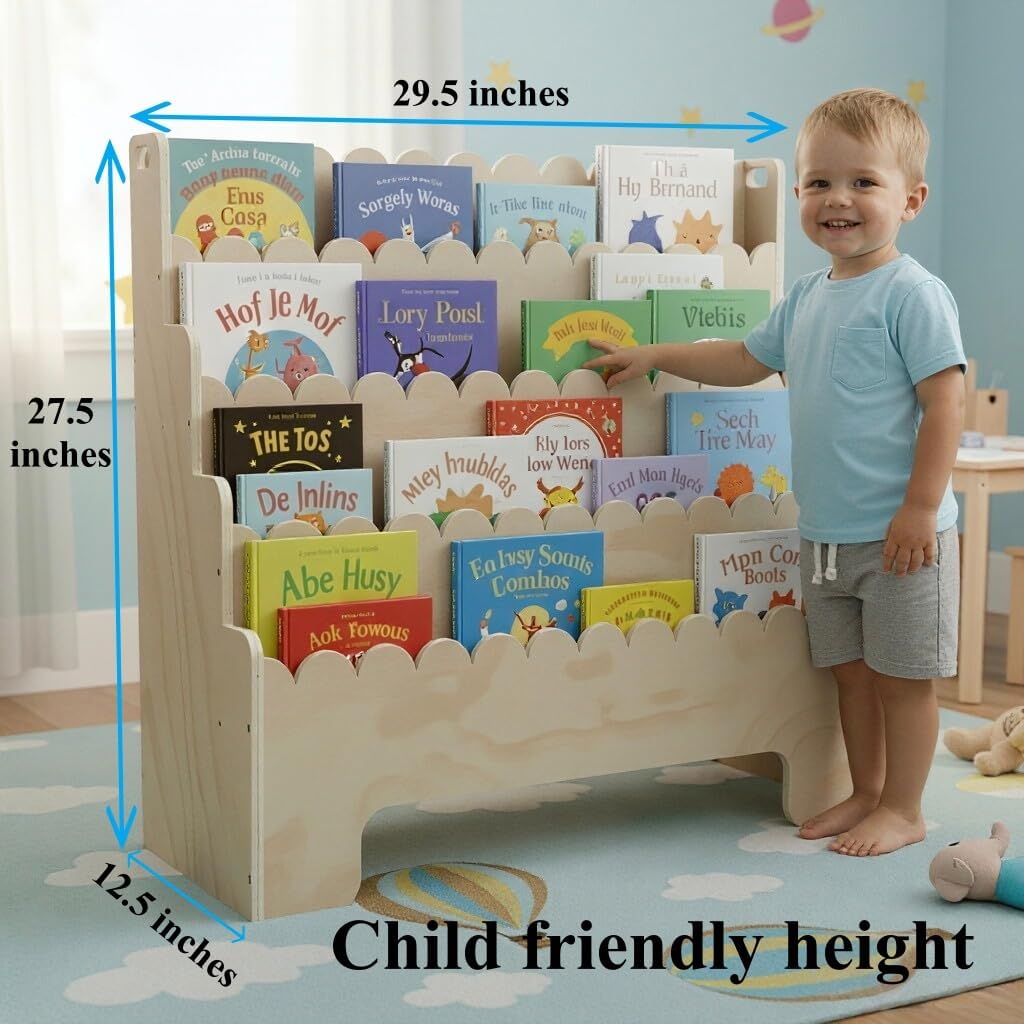 Kids Bookshelf 4-Tier, Natural - Baby Nursery Books review and price