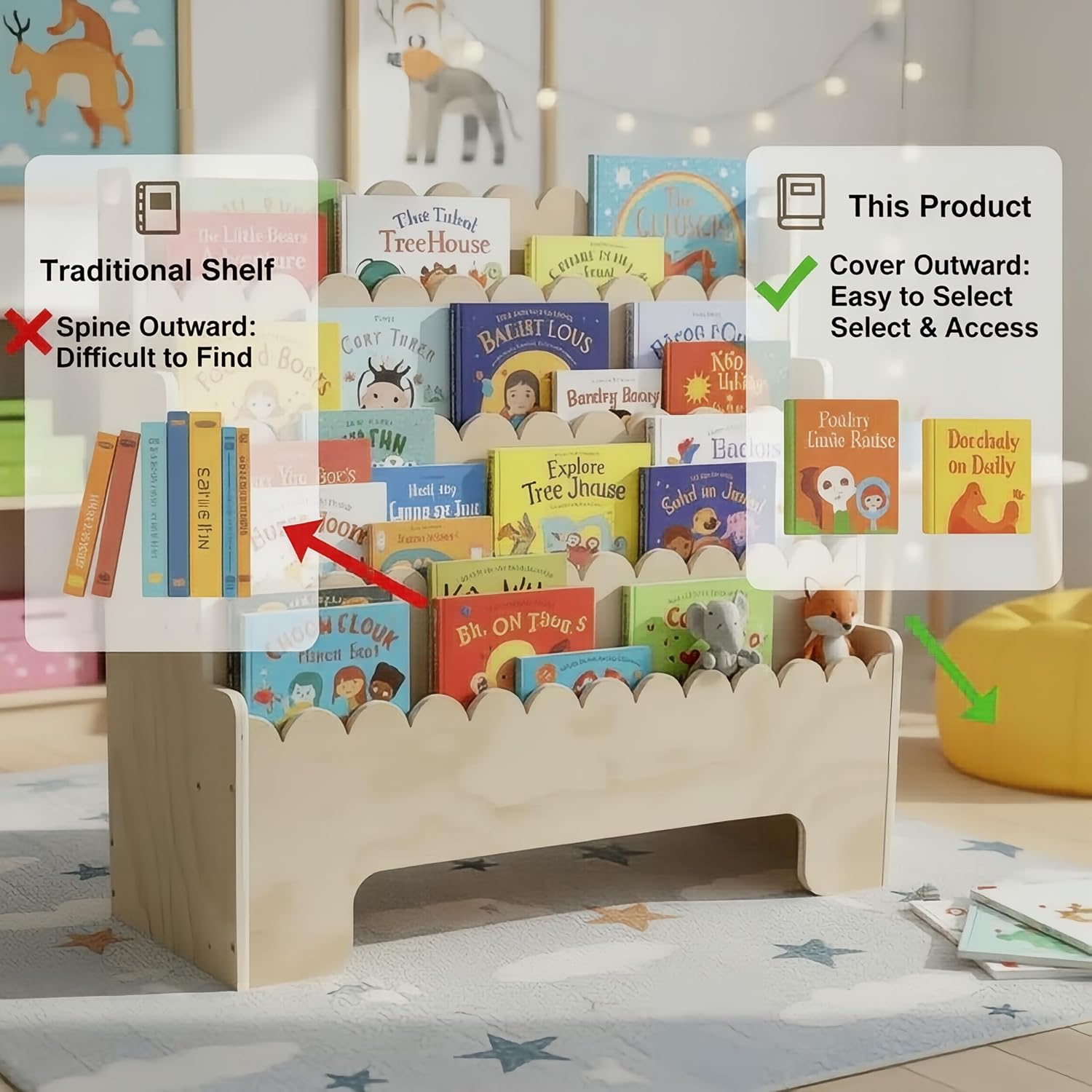 Kids Bookshelf 4-Tier, Natural - Baby Nursery Books review and price