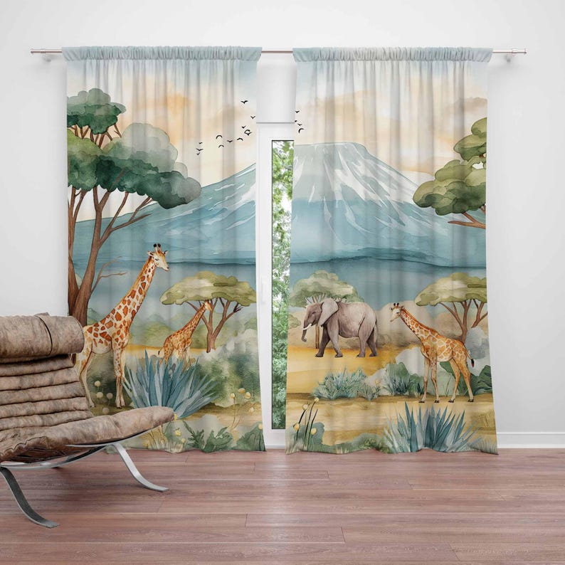 Safari Animals Kids Curtains B - Baby Nursery Blackout Curtains review and price