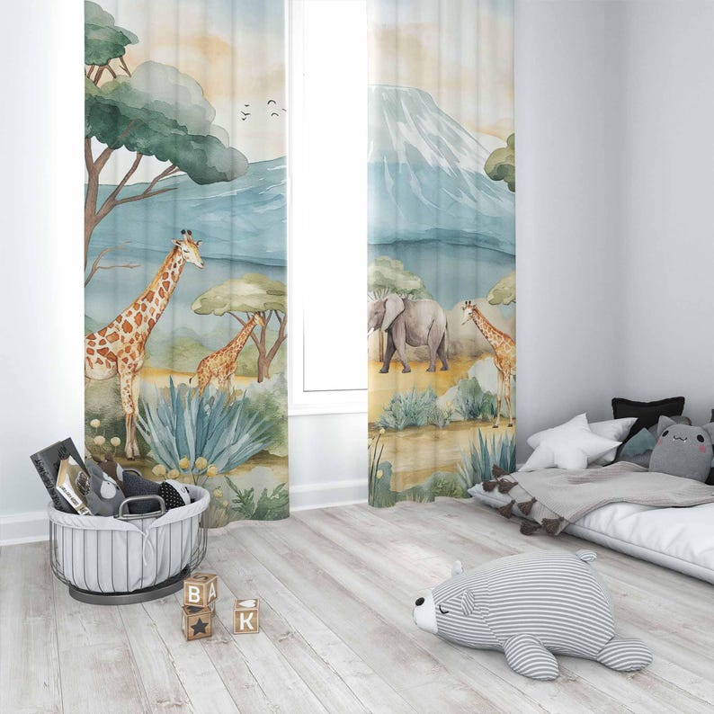 Safari Animals Kids Curtains B - Baby Nursery Blackout Curtains review and price