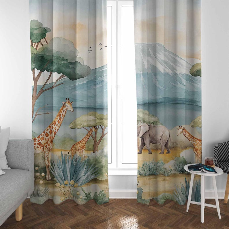 Safari Animals Kids Curtains B - Baby Nursery Blackout Curtains review and price