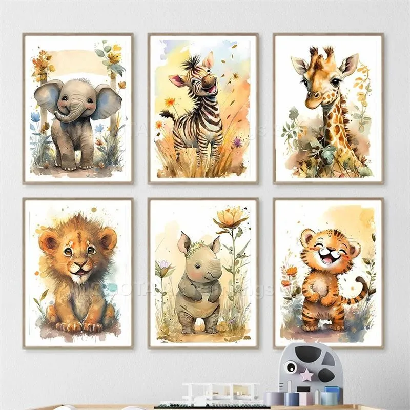 Watercolor Lion Giraffe Tiger  - Baby Nursery Kids review and price