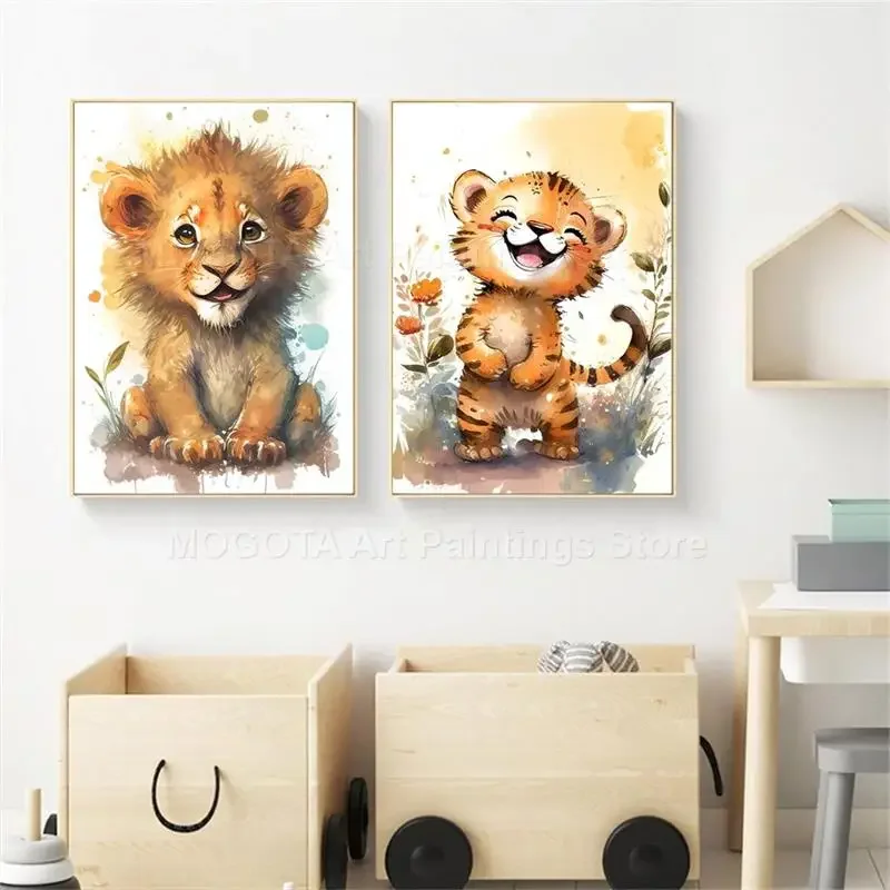 Watercolor Lion Giraffe Tiger  - Baby Nursery Kids review and price