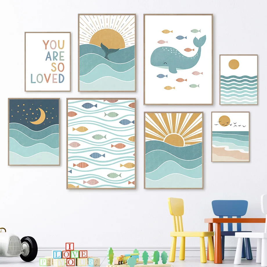 1pc frameless Fish Whale Seagu - Baby Nursery Quotes review and price