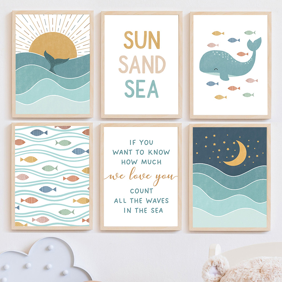 1pc frameless Fish Whale Seagu - Baby Nursery Quotes review and price